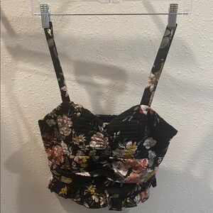 Pink and Tan Ruched Bustier Crop Top